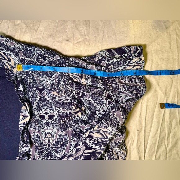 Sundance Mini Dress Tie Waist Navy Blue / White Geo Paisley Print Boho XL - Picture 11 of 13